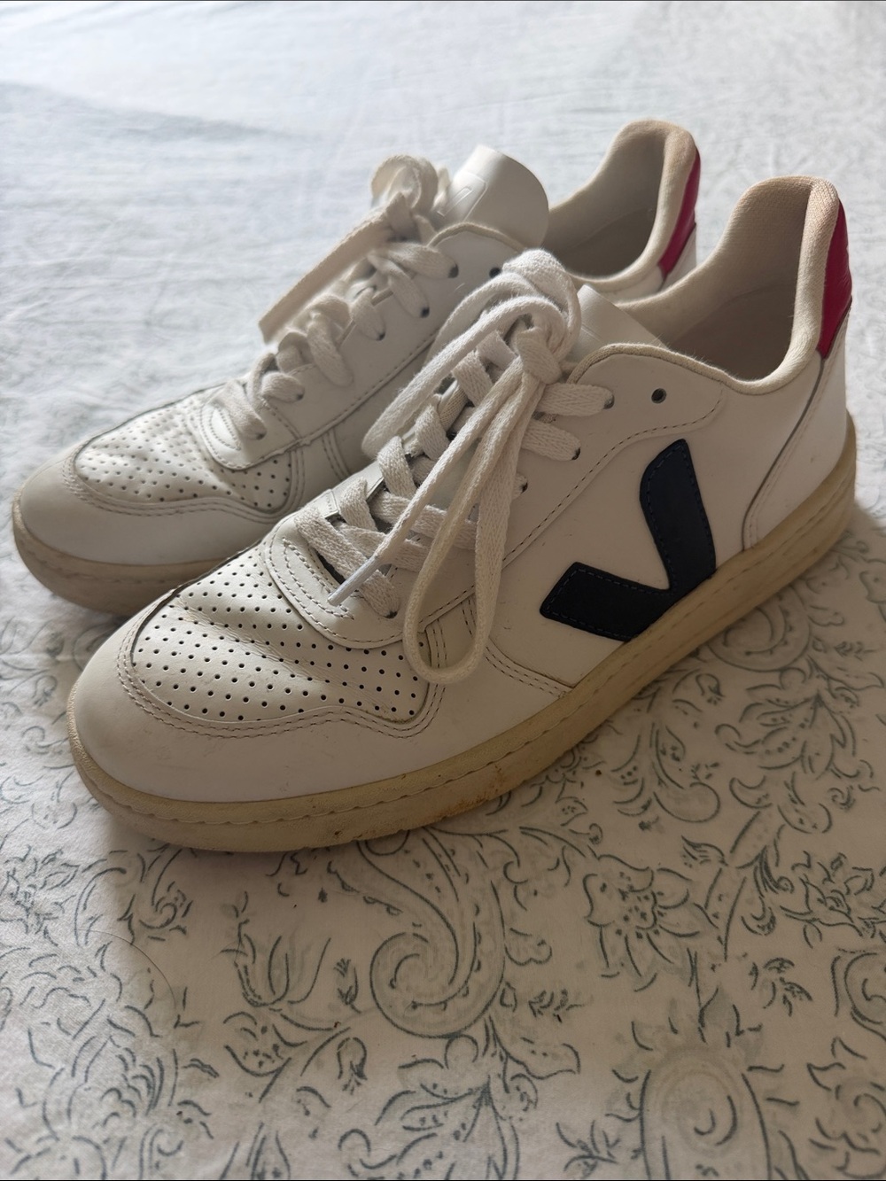 Veja Women’s Cream White and Navy Leather Sneakers